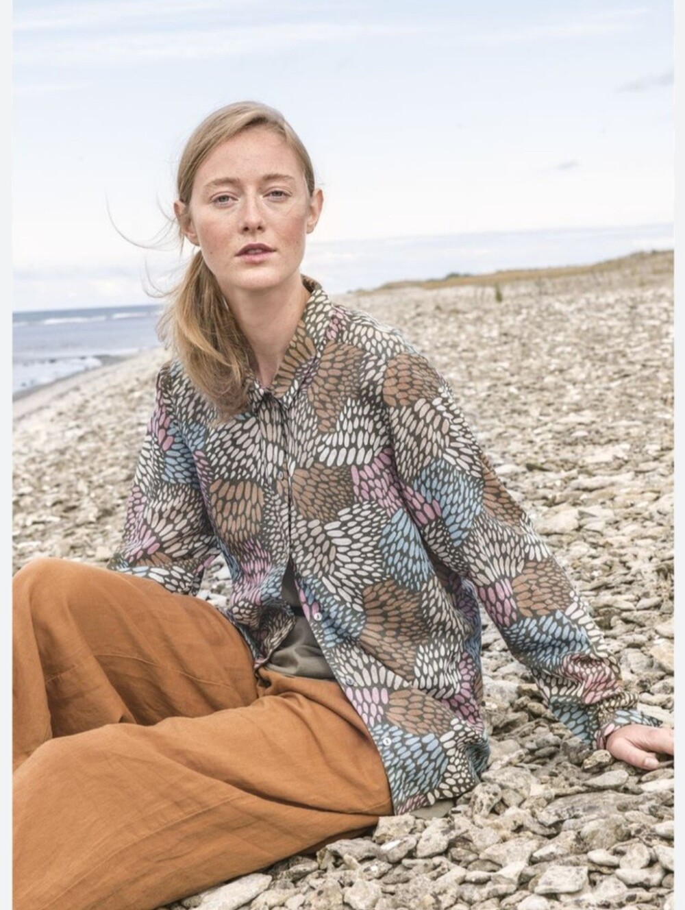 Gudrun Sjoden Top, Size S, Colorful, Organic Cotton, Buttondown
